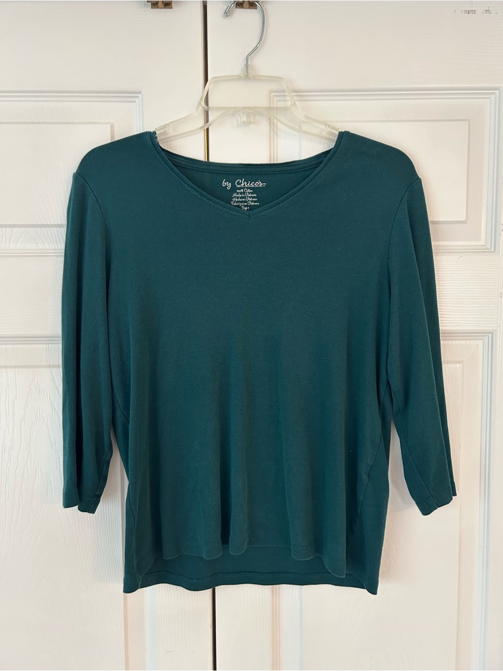 NWOT Chico’s Women’s Green V-Neck Long Sleeve Cotton Tunic Blouse Shirt Size 1